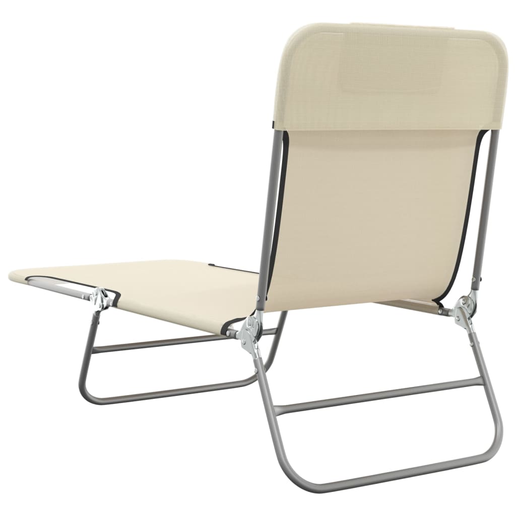 Folding sun loungers 2 pcs textilene and steel cream color