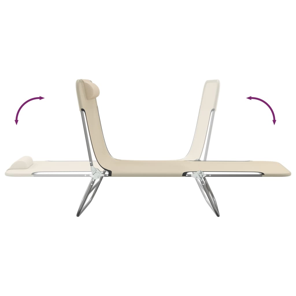 Folding sun loungers 2 pcs textilene and steel cream color