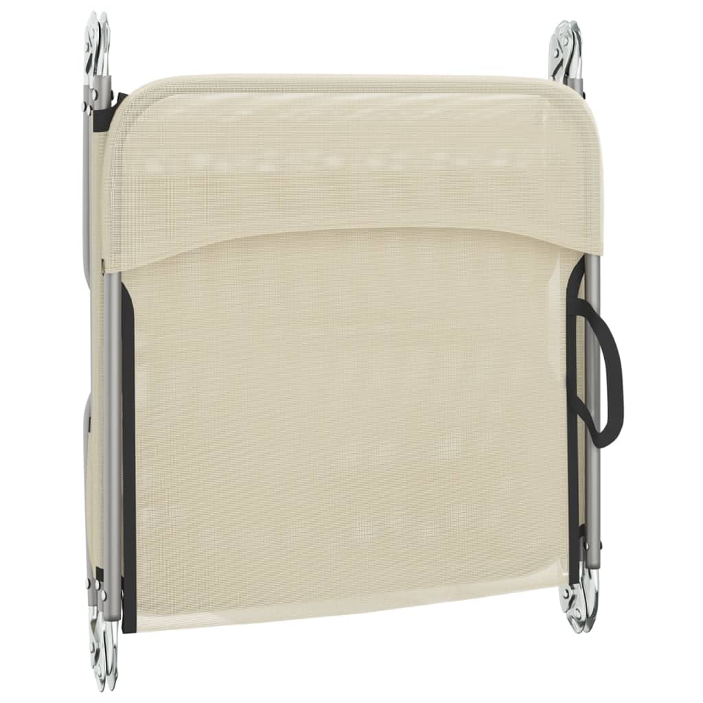 Folding sun loungers 2 pcs textilene and steel cream color