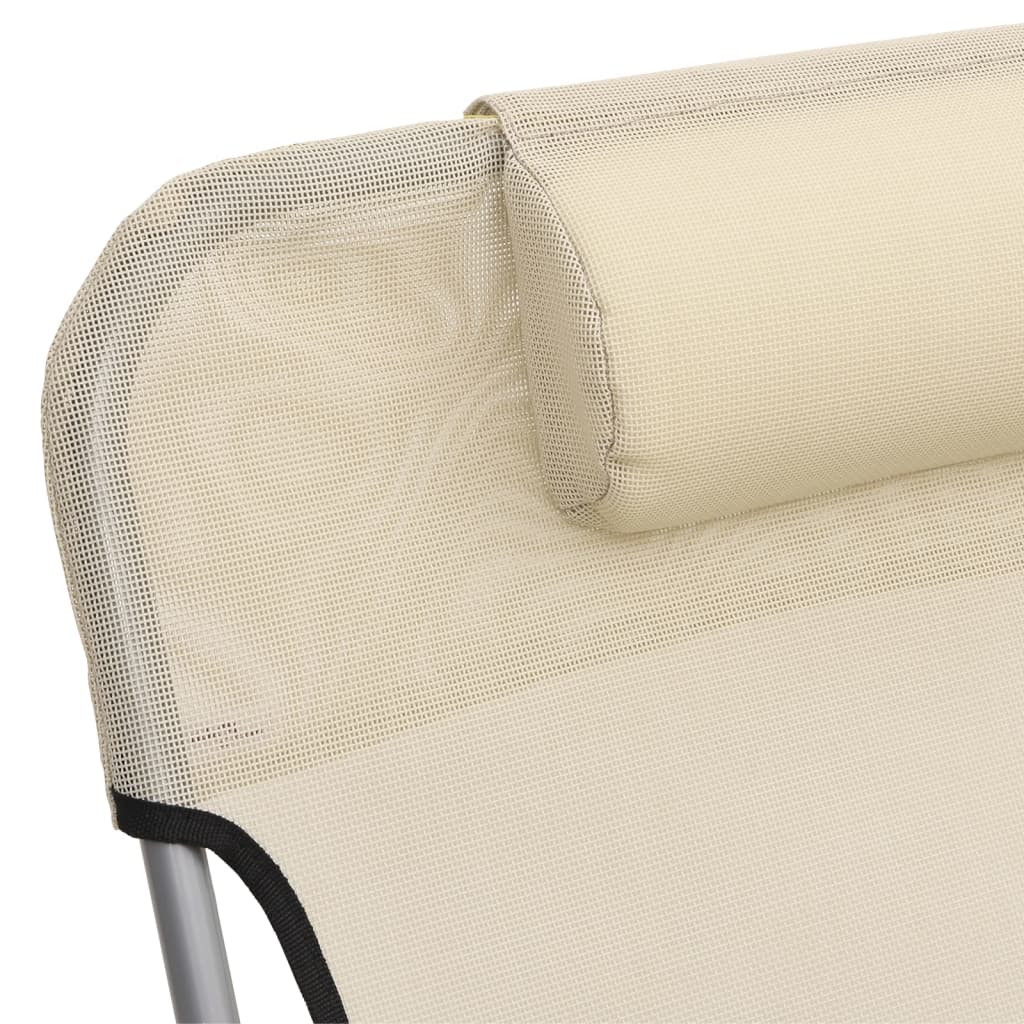 Folding sun loungers 2 pcs textilene and steel cream color