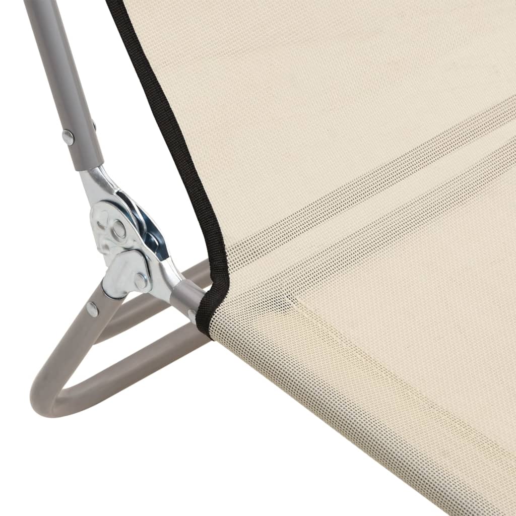 Folding sun loungers 2 pcs textilene and steel cream color