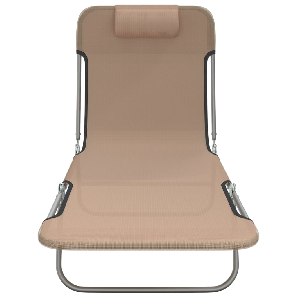 Folding sun loungers 2pcs textilene/steel grey-brown
