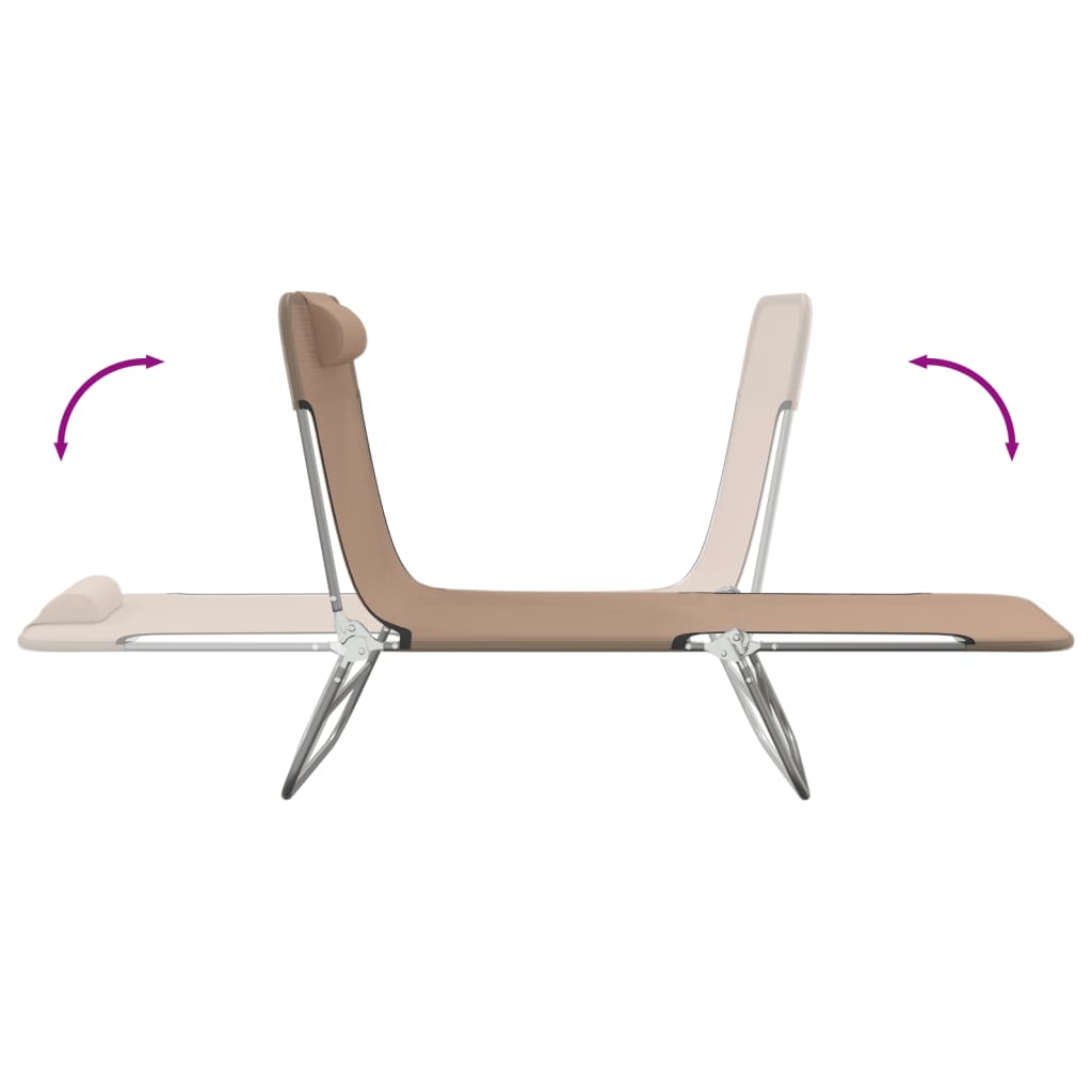 Folding sun loungers 2pcs textilene/steel grey-brown