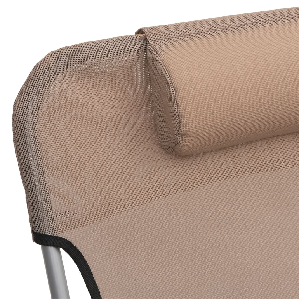 Folding sun loungers 2pcs textilene/steel grey-brown