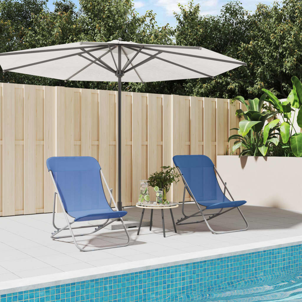 Folding beach chairs 2pcs textilene/powder coated steel blue