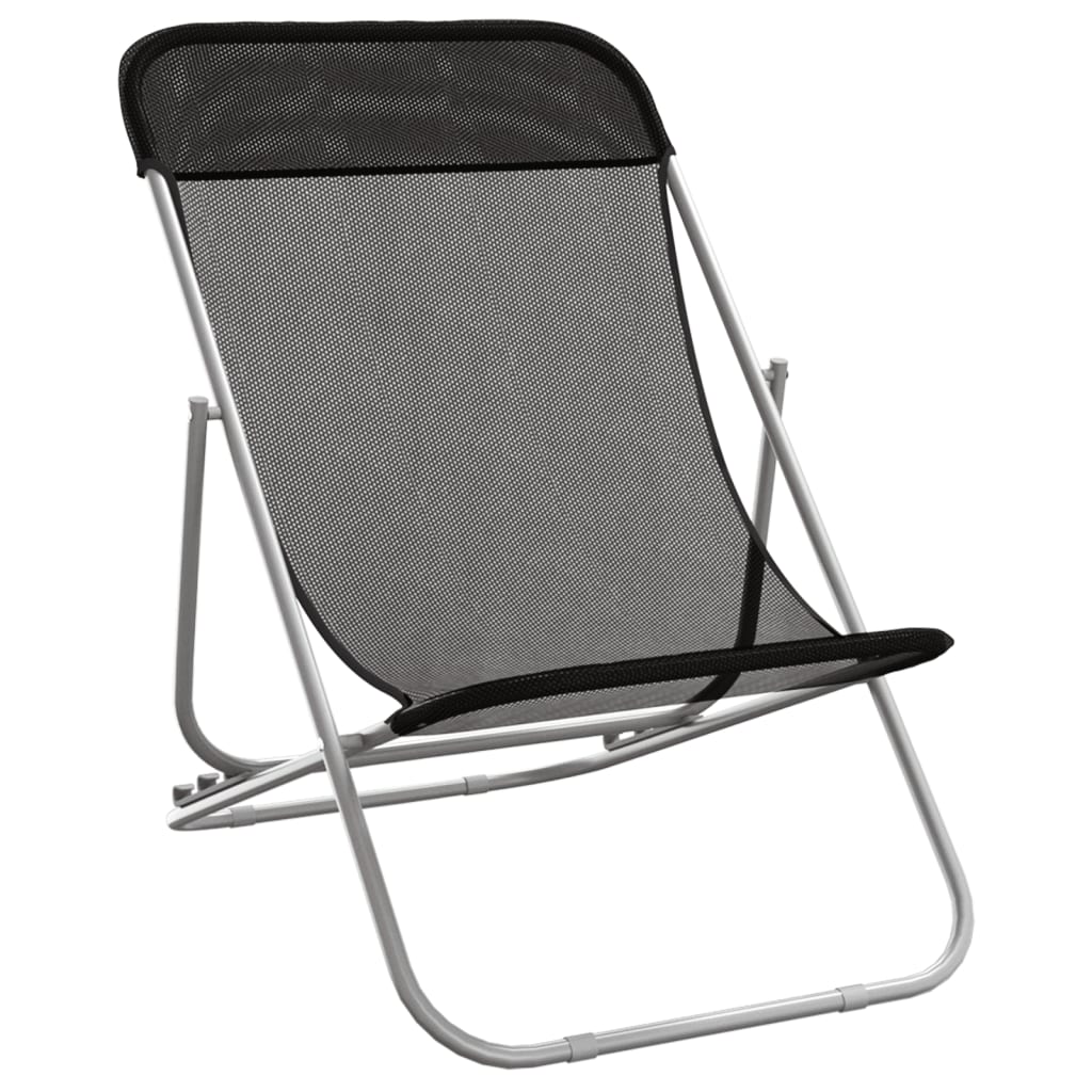 Folding Beach Chairs 2pcs Textilene/Black Powder Coated Steel