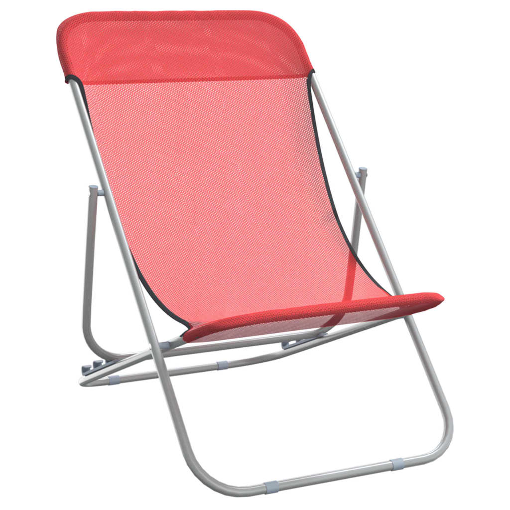 Folding beach chairs 2pcs textilene/red powder coated steel
