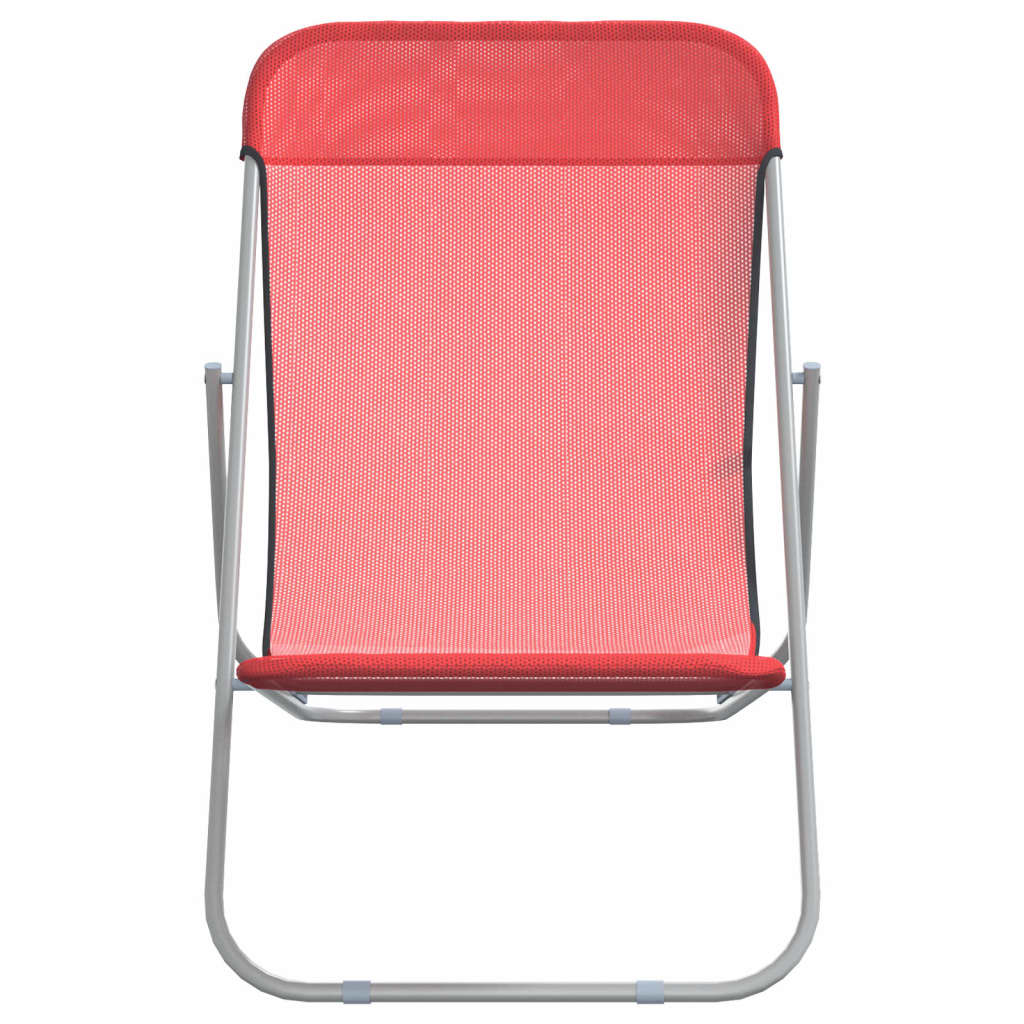 Folding beach chairs 2pcs textilene/red powder coated steel