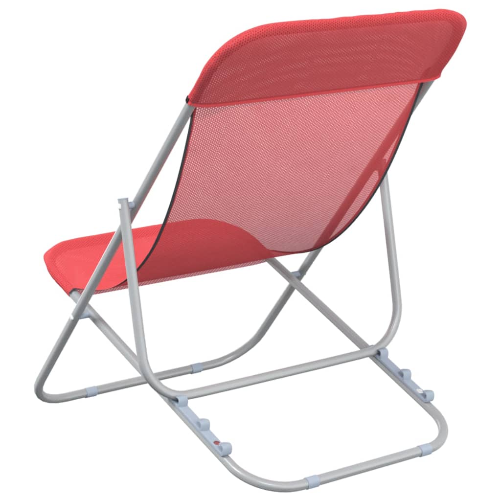 Folding beach chairs 2pcs textilene/red powder coated steel
