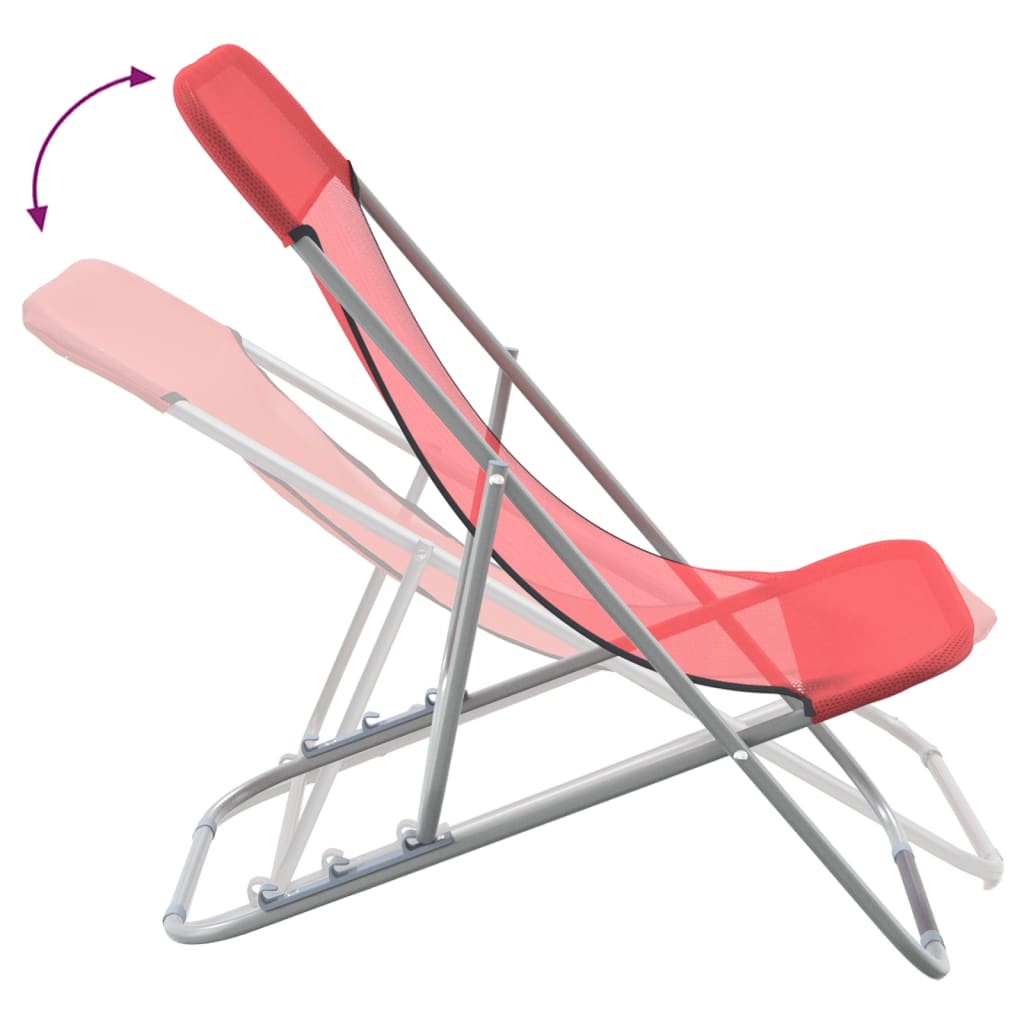 Folding beach chairs 2pcs textilene/red powder coated steel