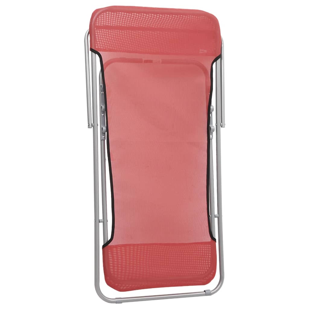 Folding beach chairs 2pcs textilene/red powder coated steel
