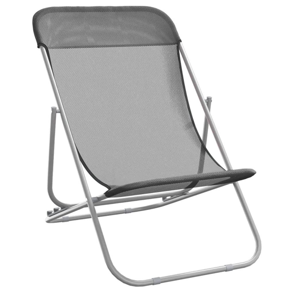 Folding Beach Chairs 2pcs Textilene/Steel Powder Coated Grey