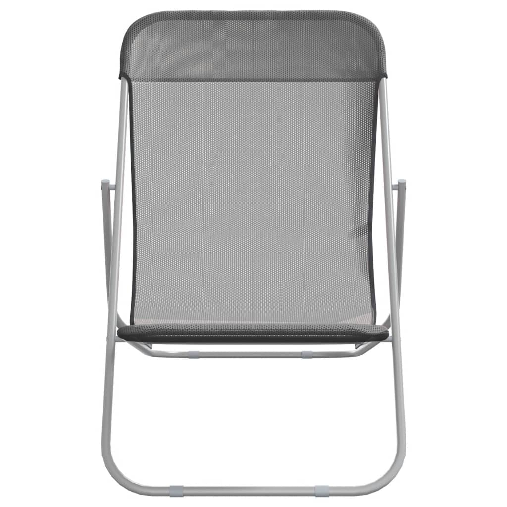 Folding Beach Chairs 2pcs Textilene/Steel Powder Coated Grey