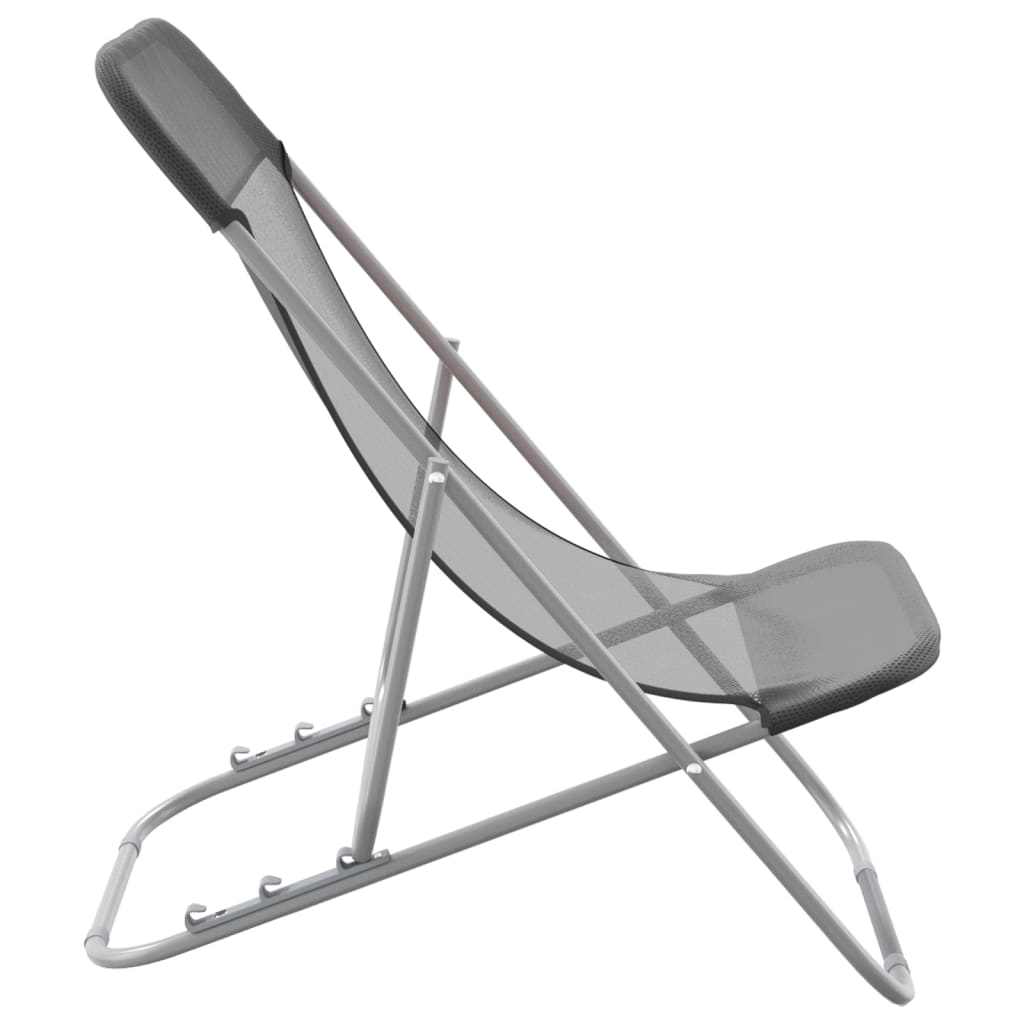Folding Beach Chairs 2pcs Textilene/Steel Powder Coated Grey