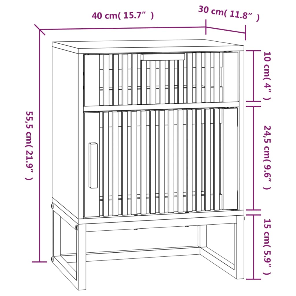 Bedside table 40x30x55.5 cm wood/black iron derivatives