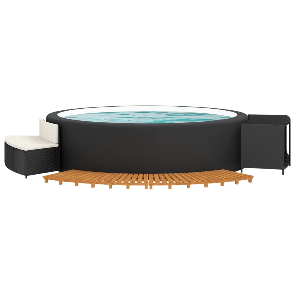 Black PE wicker and solid acacia wood bathtub surround