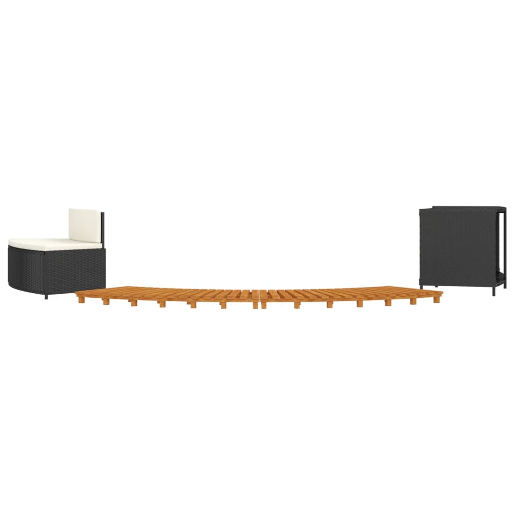 Black PE wicker and solid acacia wood bathtub surround