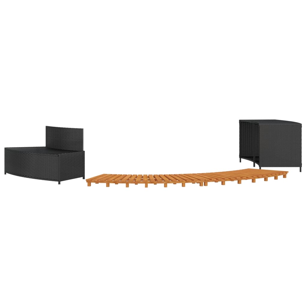 Black PE wicker and solid acacia wood bathtub surround