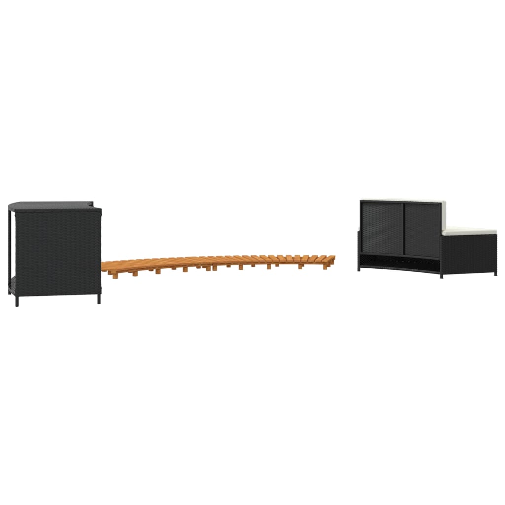 Black PE wicker and solid acacia wood bathtub surround