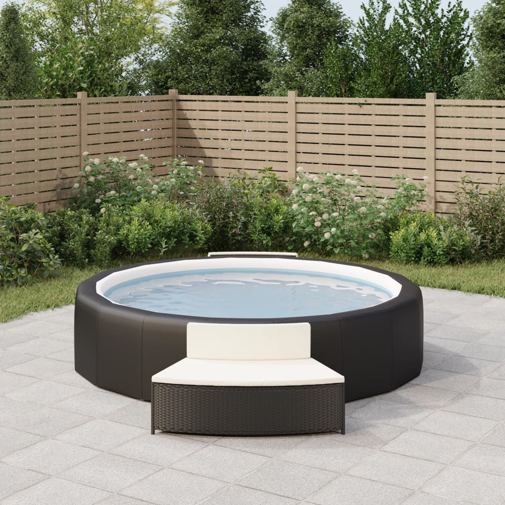 Spa benches with cushions 2 pcs black poly rattan