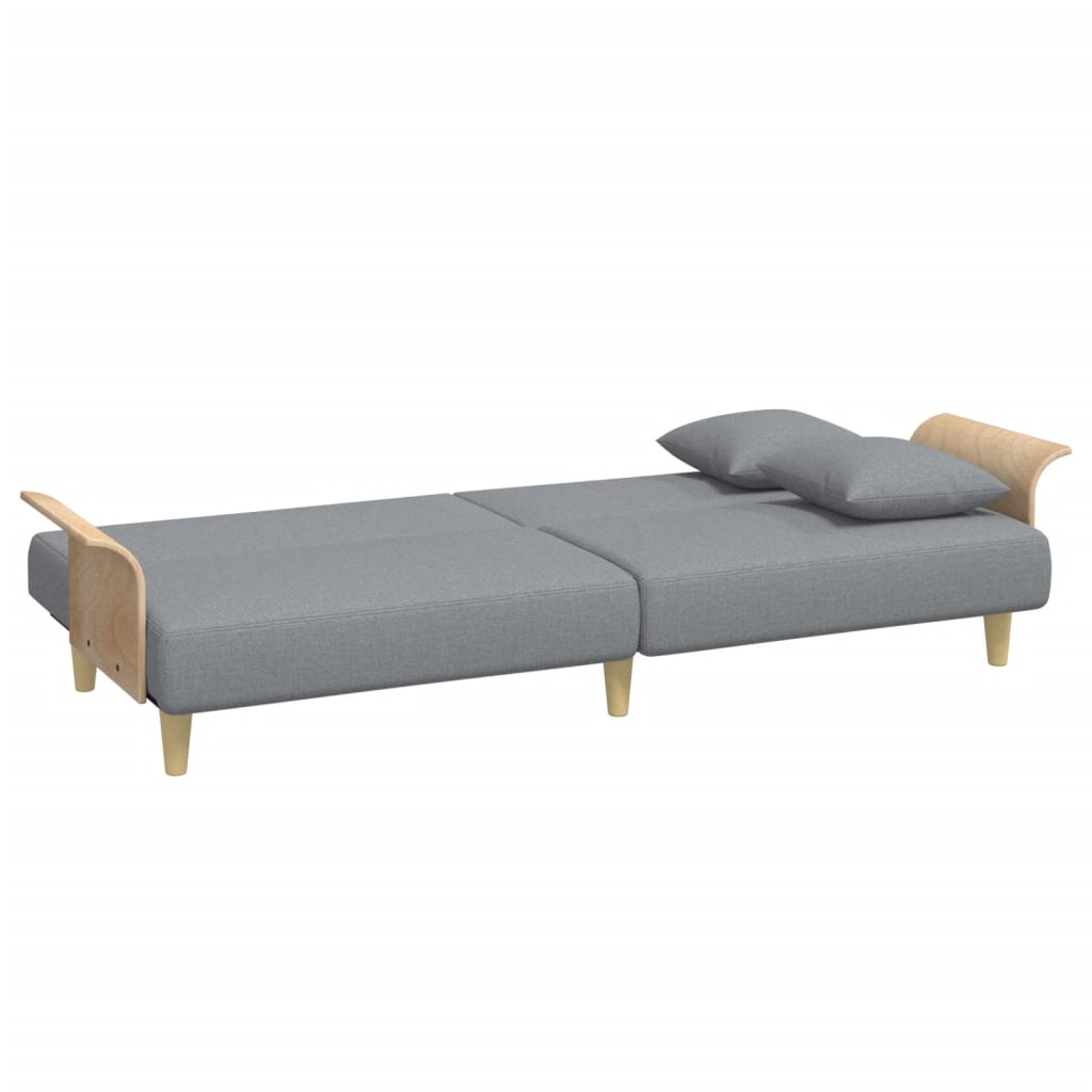 Sofá-cama com apoio de braços tecido cinzento-claro