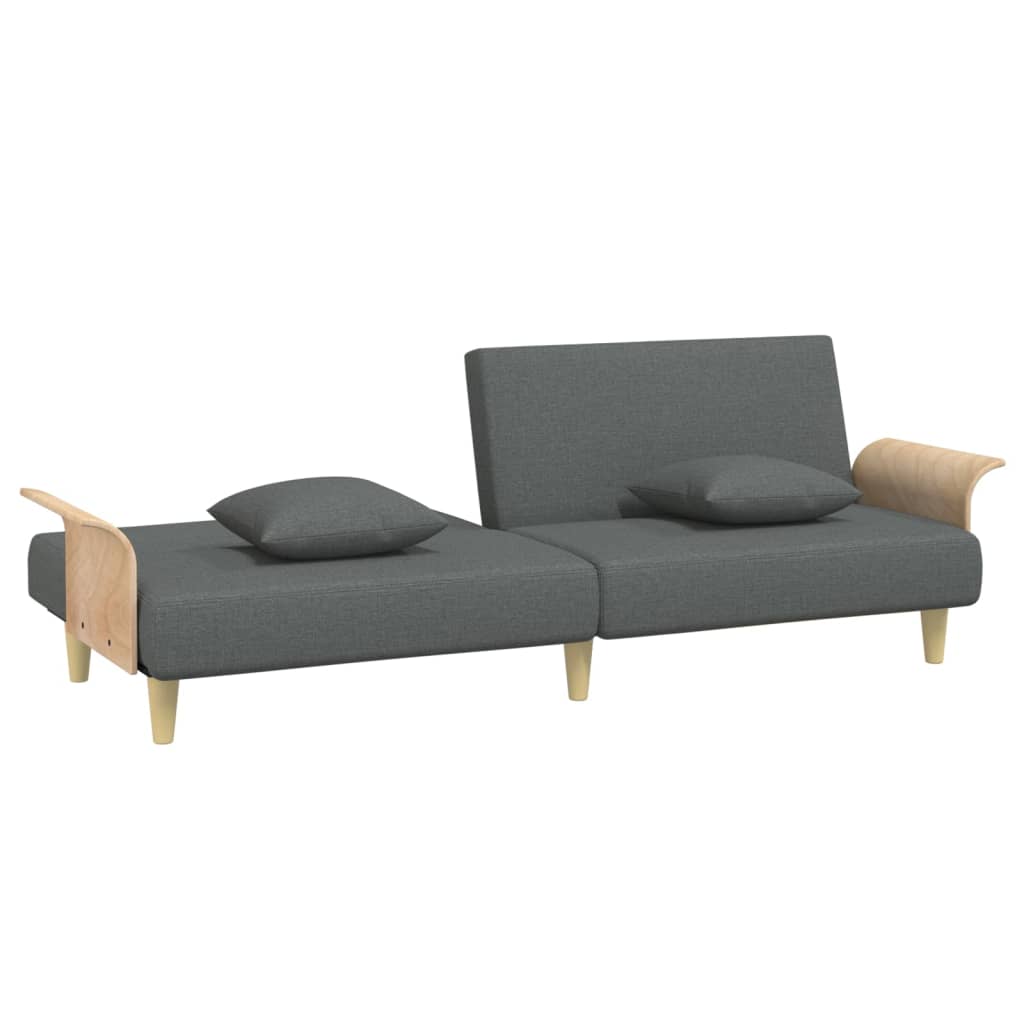 Sofá-cama com apoio de braços tecido cinzento-escuro
