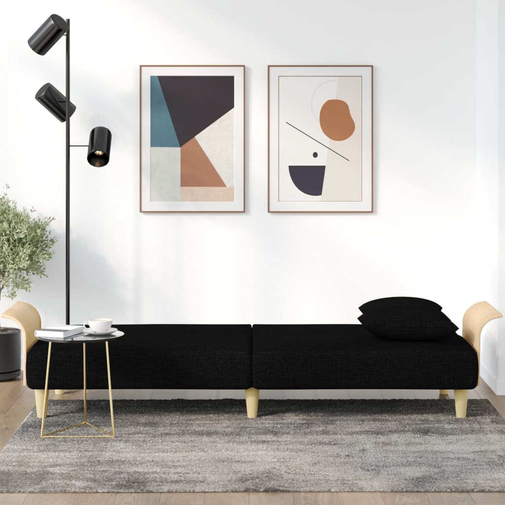 Sofa bed with armrests in black fabric