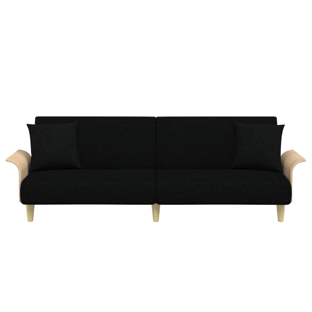 Sofa bed with armrests in black fabric