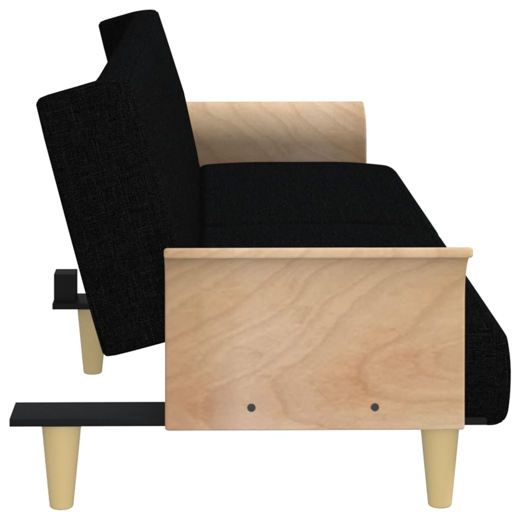 Sofa bed with armrests in black fabric