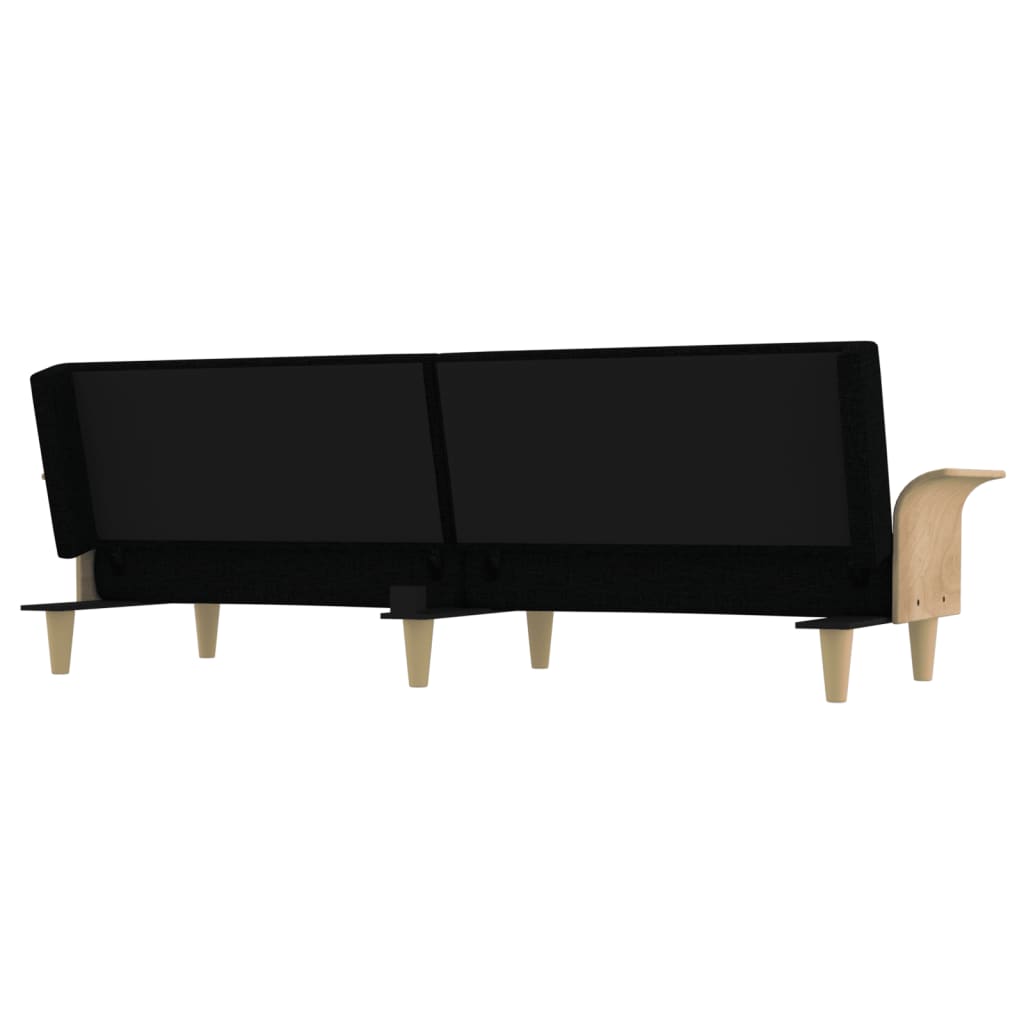Sofa bed with armrests in black fabric