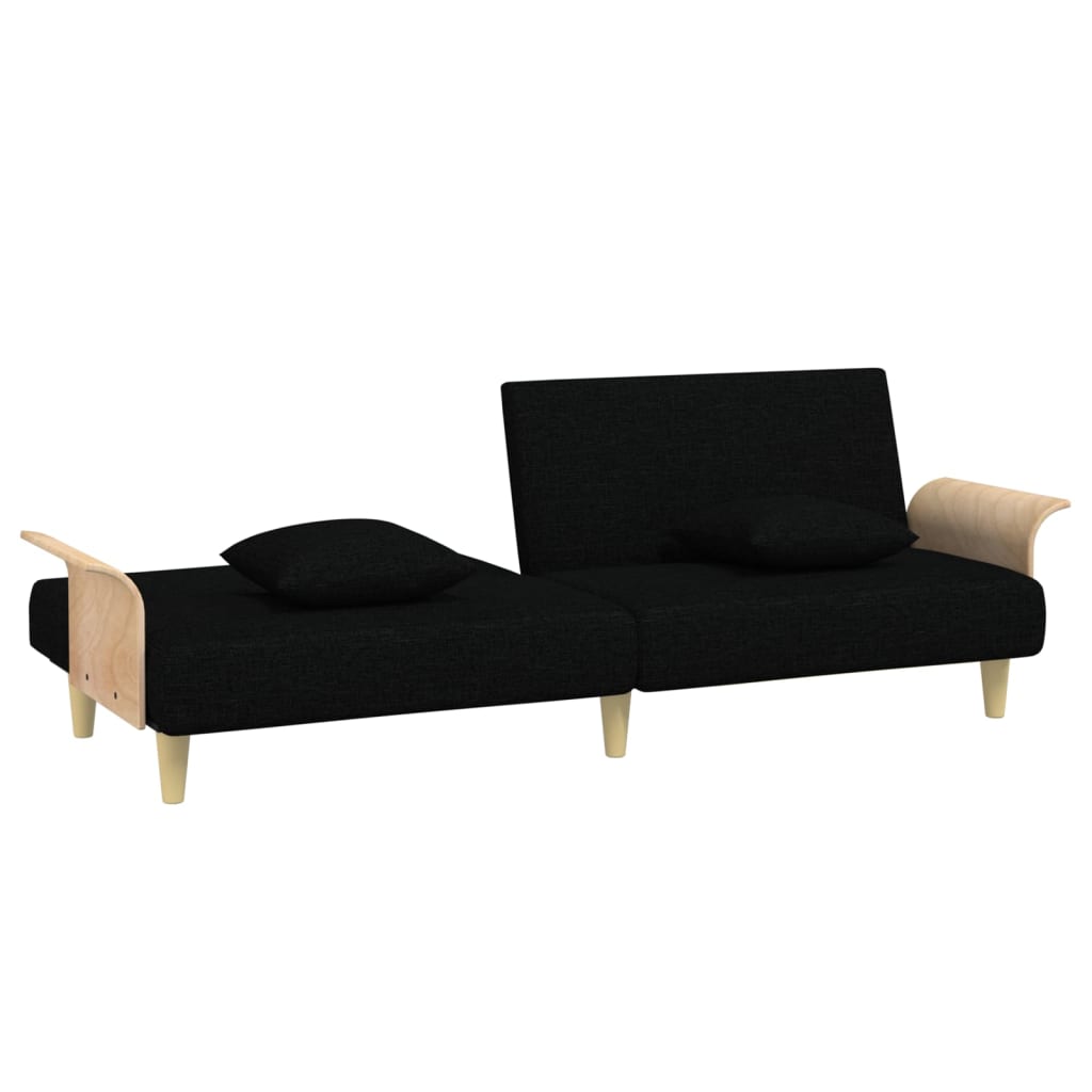 Sofa bed with armrests in black fabric