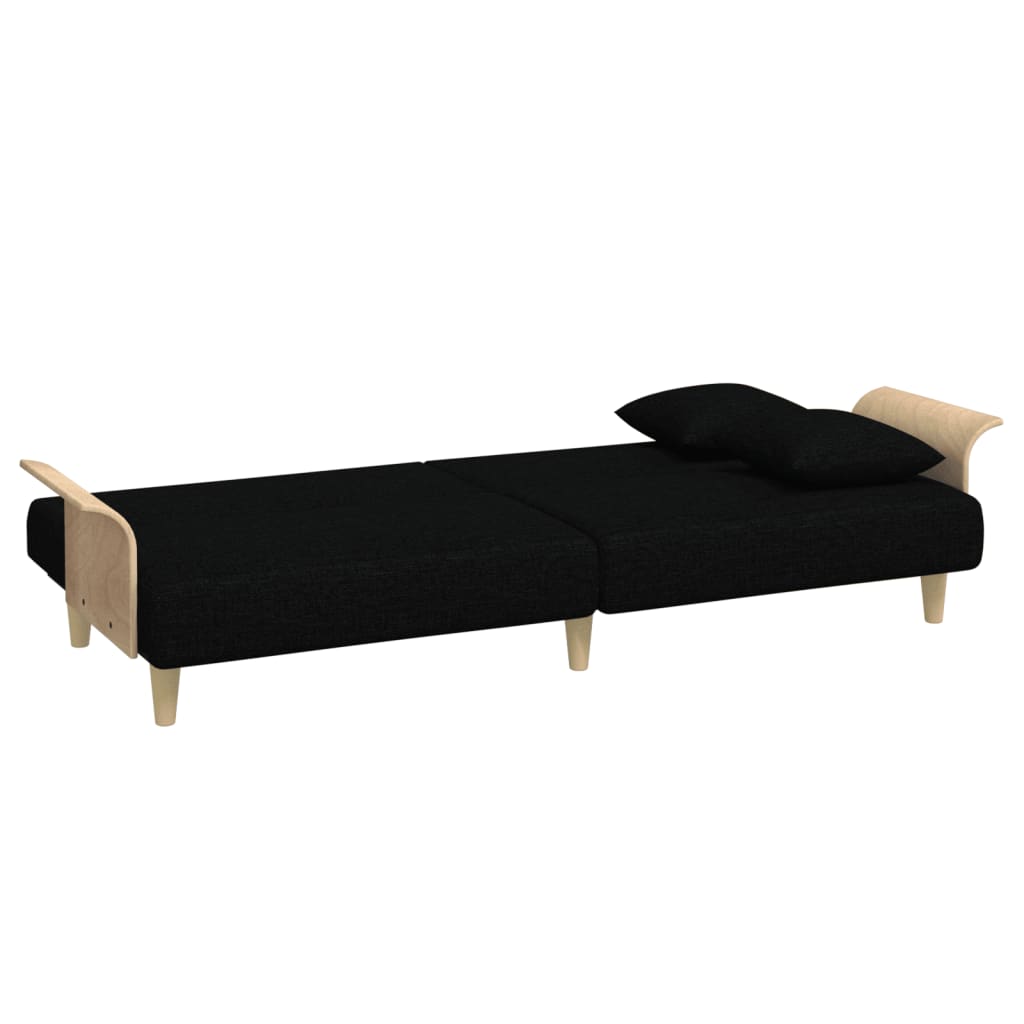 Sofa bed with armrests in black fabric