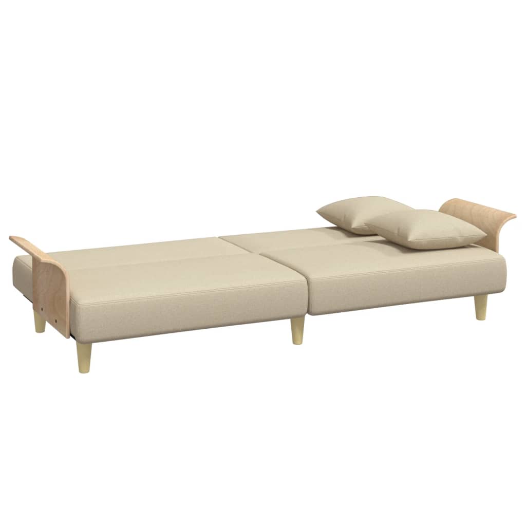 Sofá-cama com apoio de braços tecido cor creme
