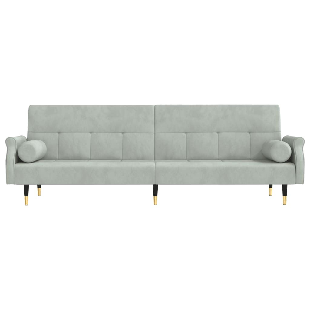 Sofá-cama com almofadões veludo cinzento-claro