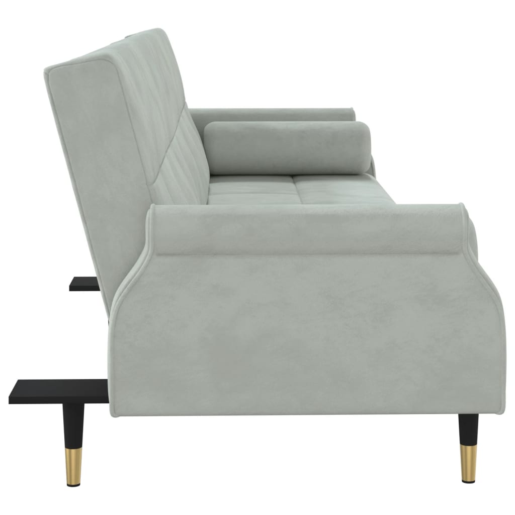 Sofá-cama com almofadões veludo cinzento-claro