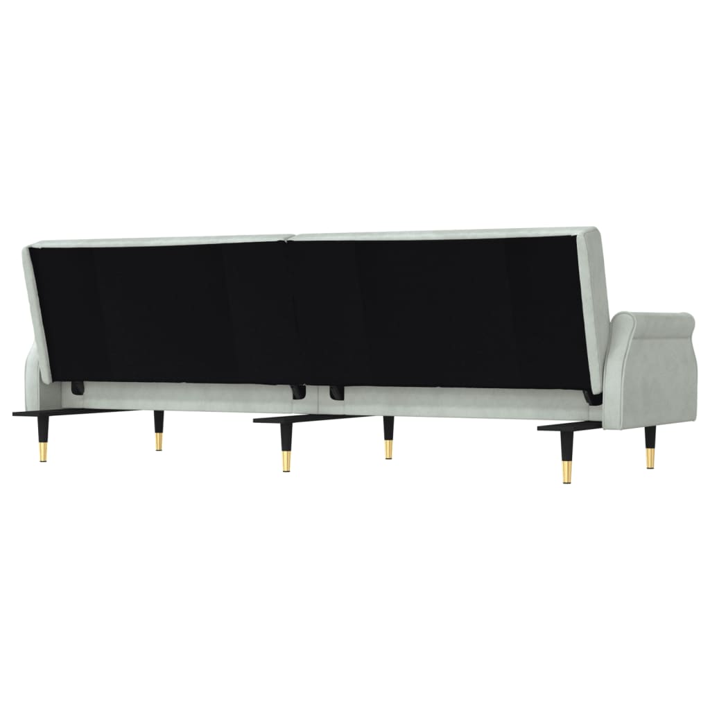 Sofá-cama com almofadões veludo cinzento-claro