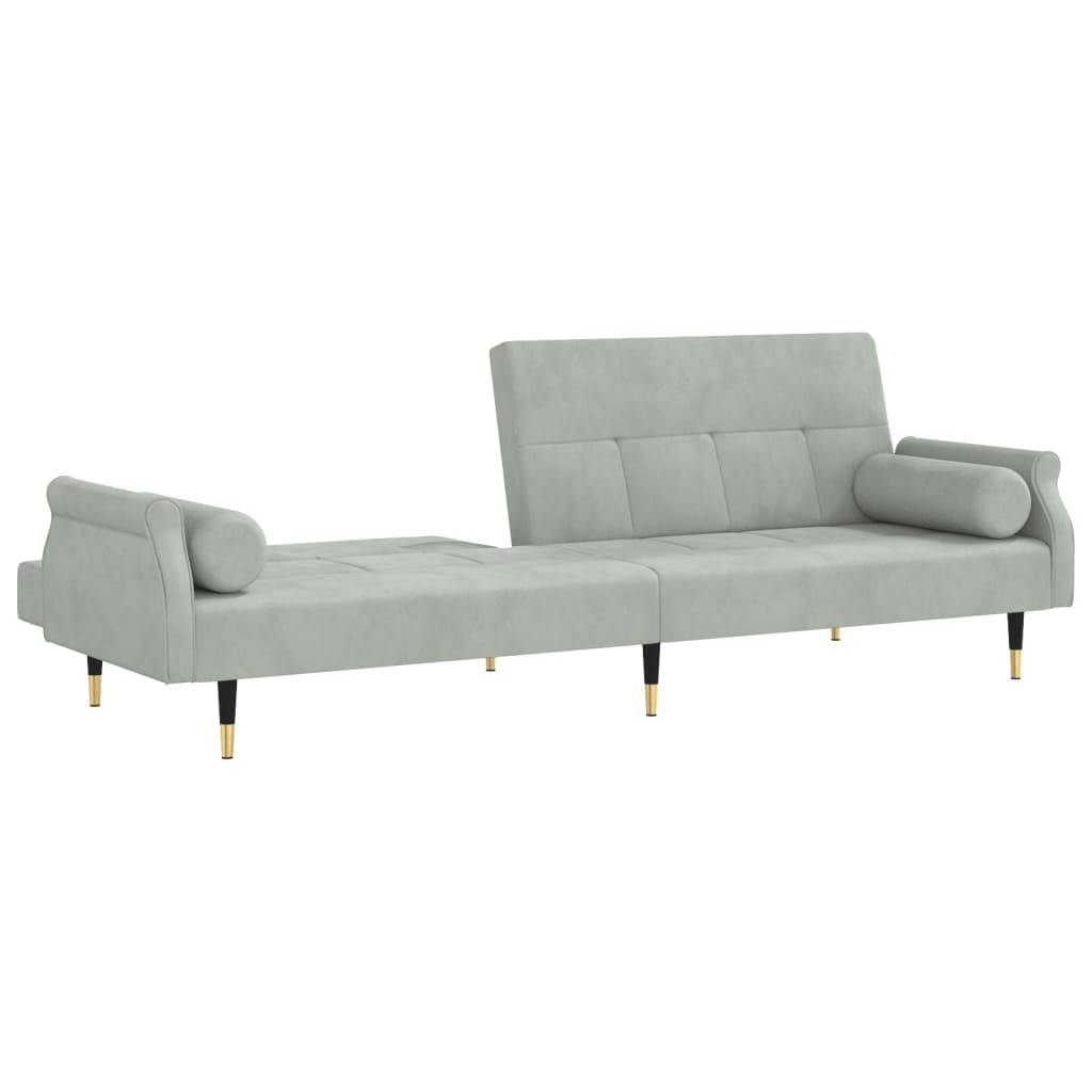 Sofá-cama com almofadões veludo cinzento-claro