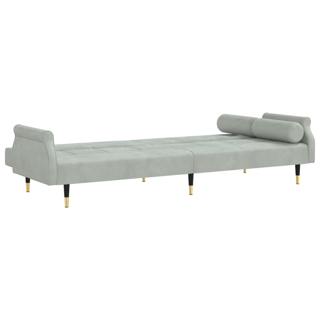 Sofá-cama com almofadões veludo cinzento-claro