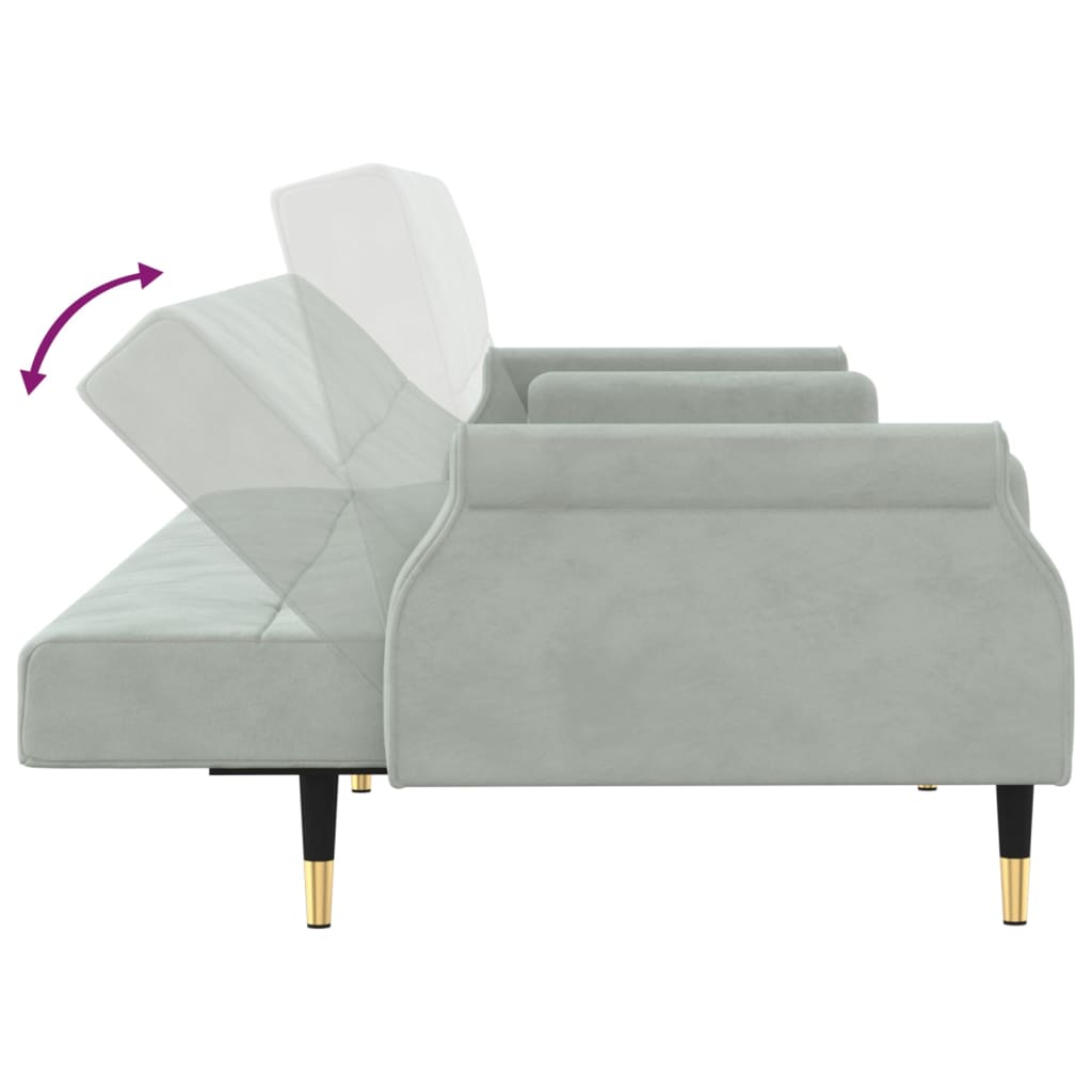 Sofá-cama com almofadões veludo cinzento-claro