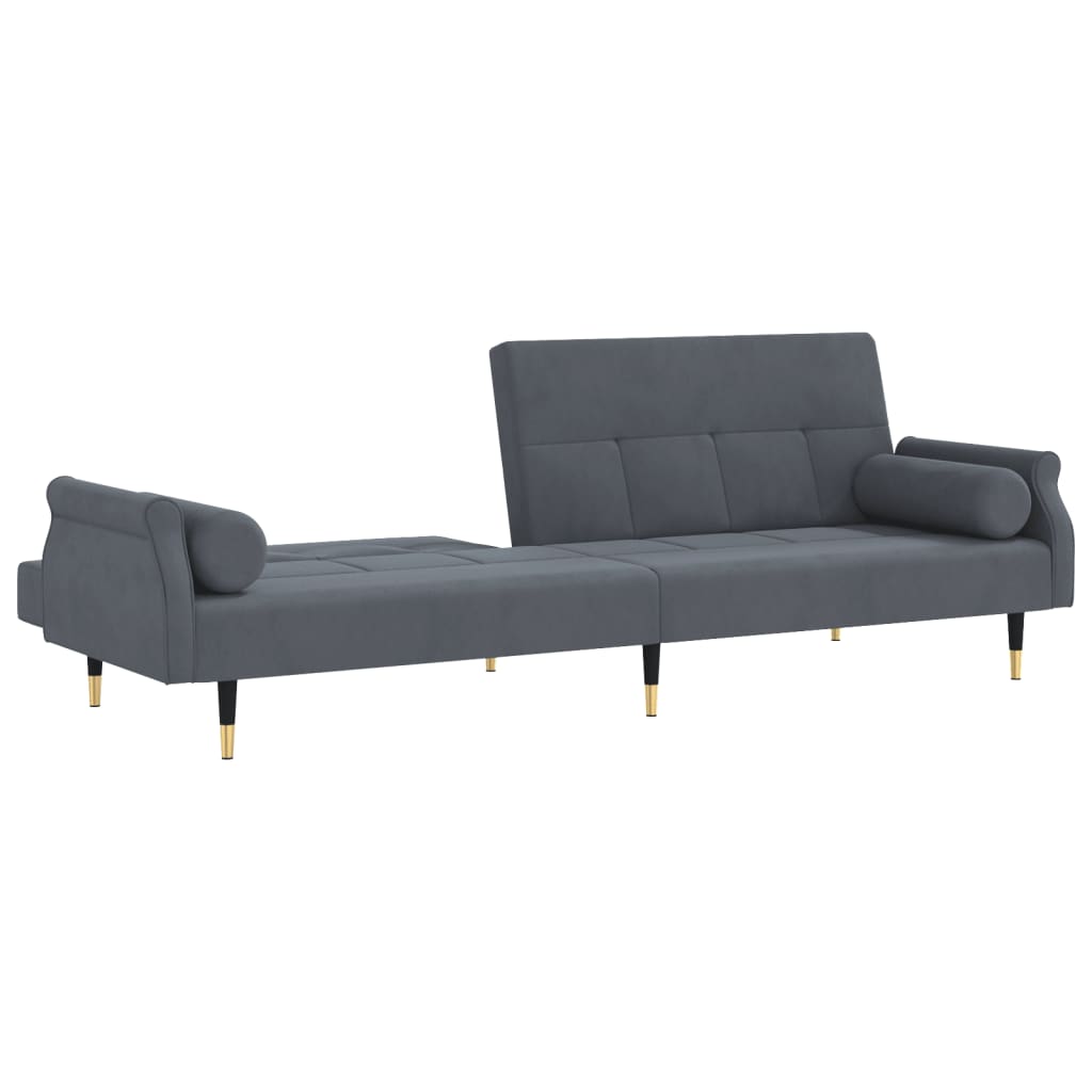 Sofá-cama com almofadões veludo cinzento-escuro