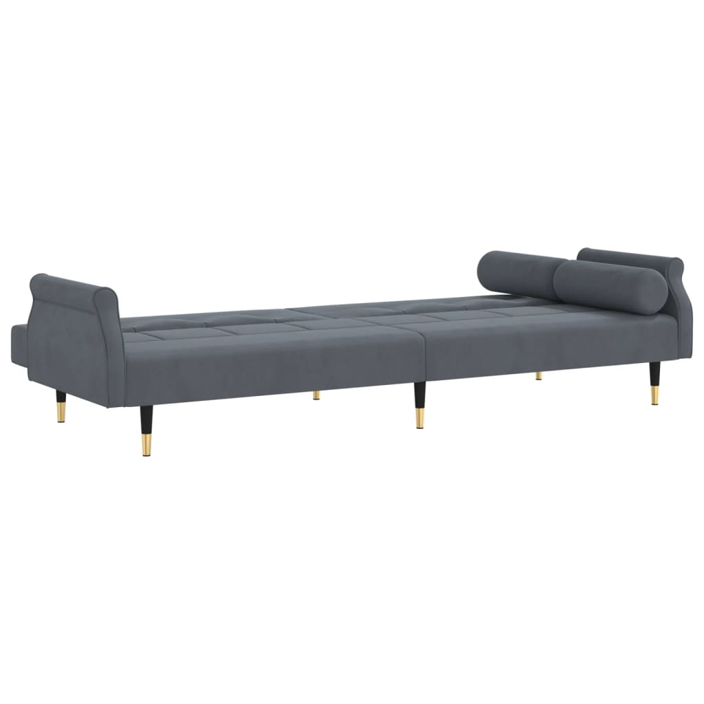 Sofá-cama com almofadões veludo cinzento-escuro