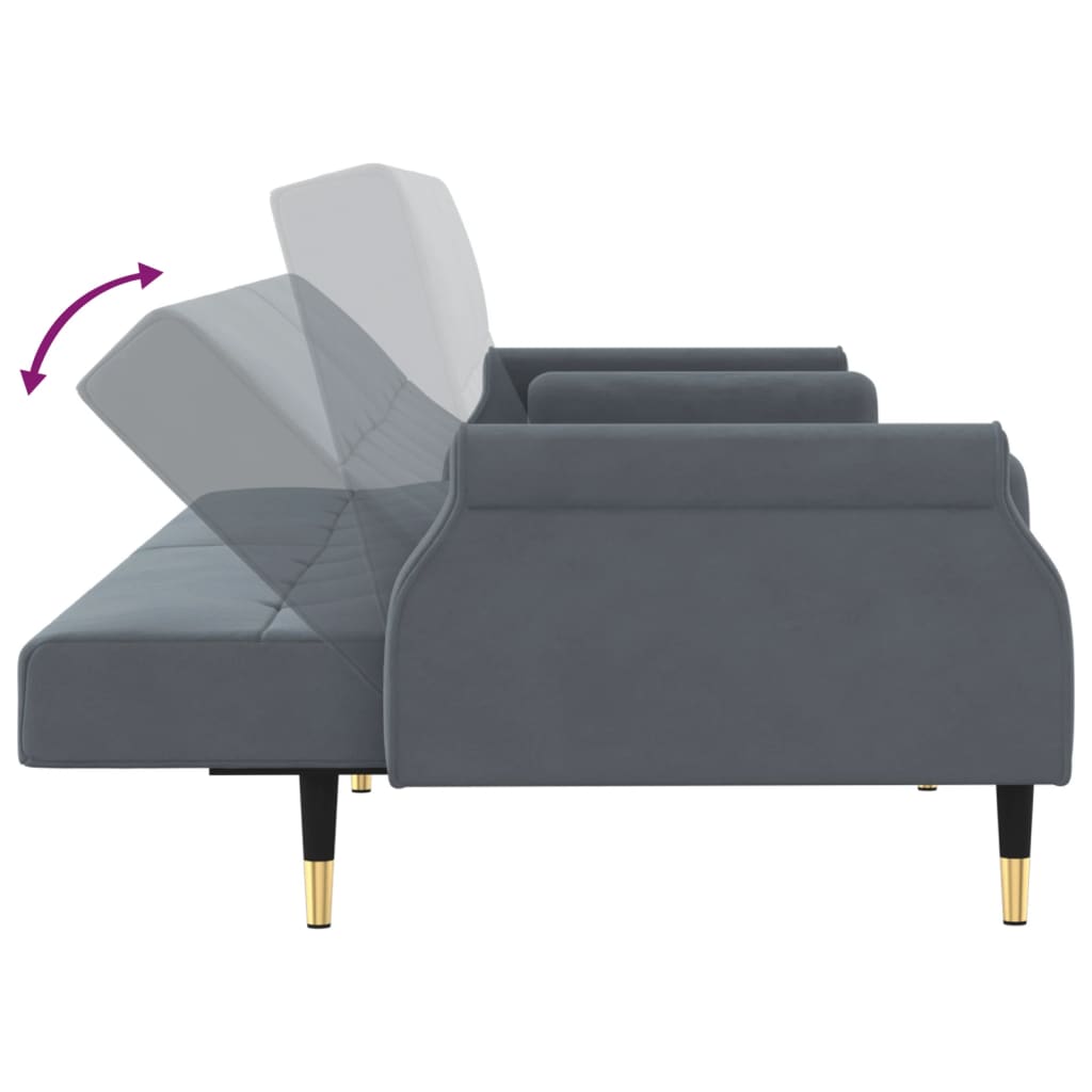 Sofá-cama com almofadões veludo cinzento-escuro