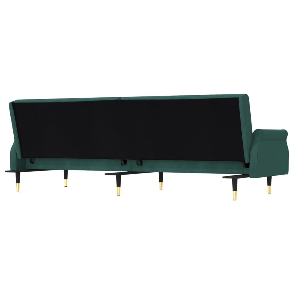 Sofa bed with dark green velvet cushions