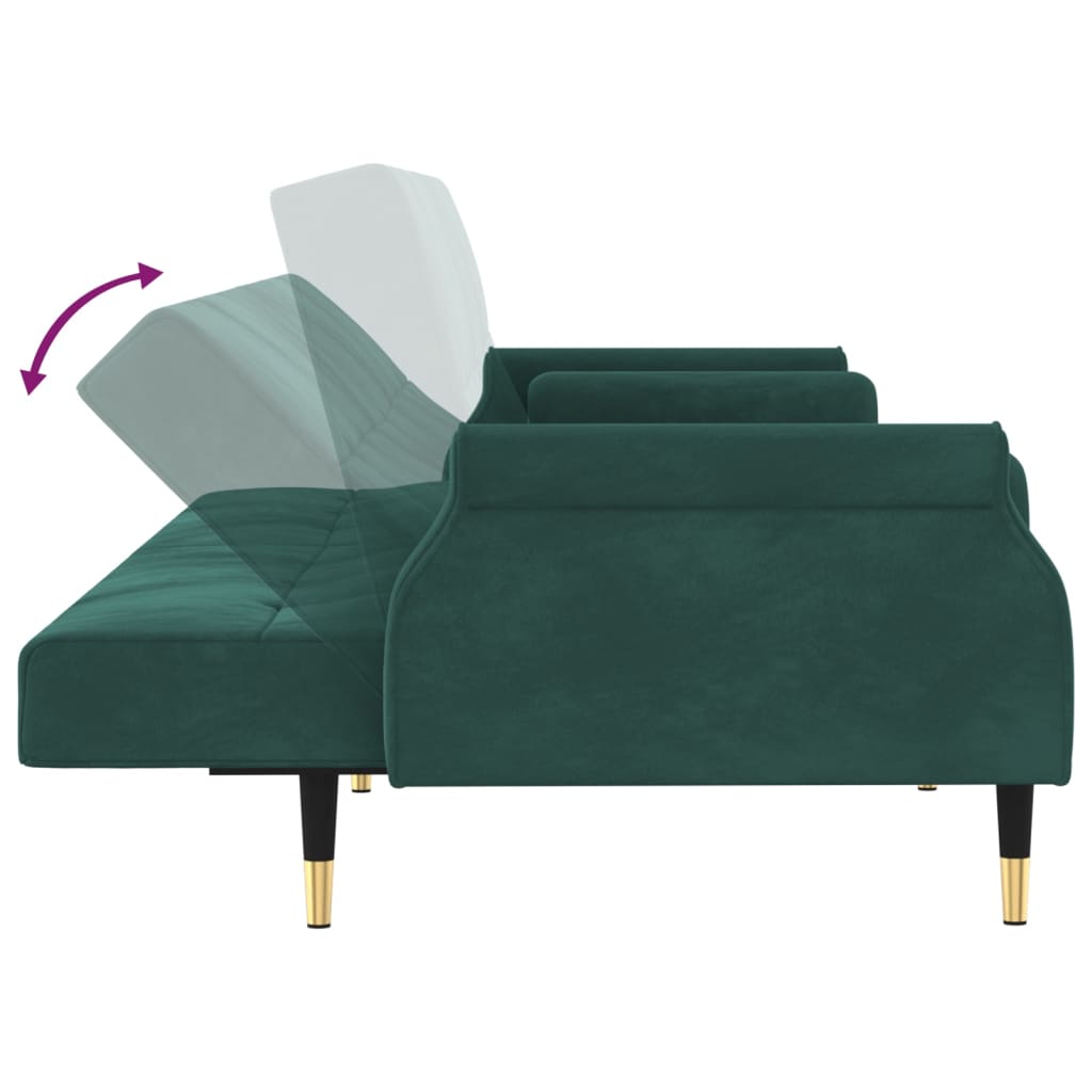 Sofa bed with dark green velvet cushions