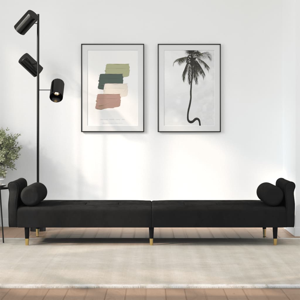 Sofá-cama com almofadões veludo preto