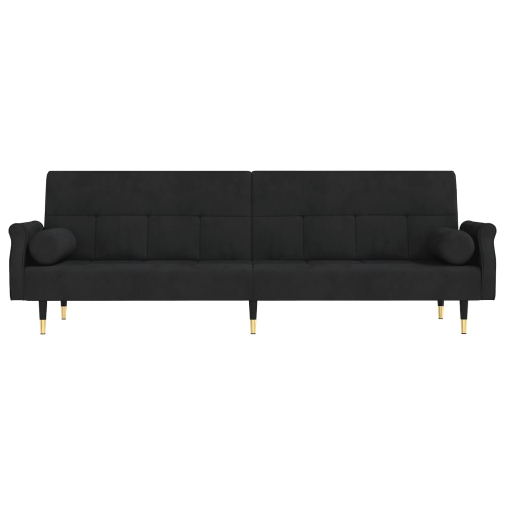 Sofá-cama com almofadões veludo preto