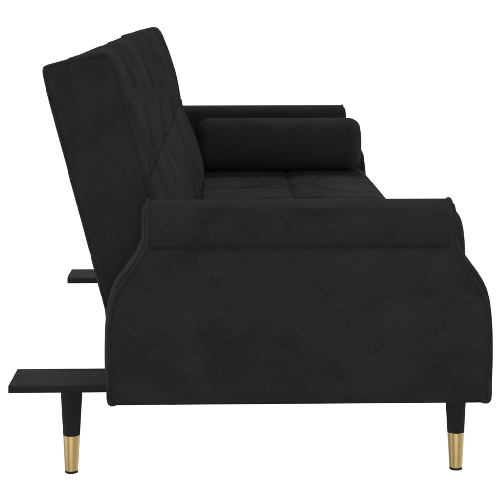 Sofá-cama com almofadões veludo preto