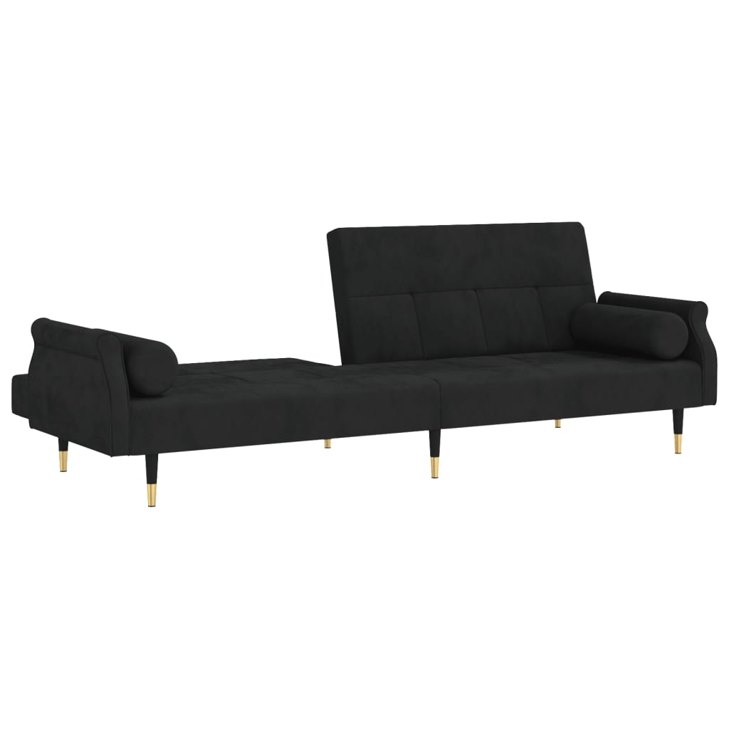 Sofá-cama com almofadões veludo preto