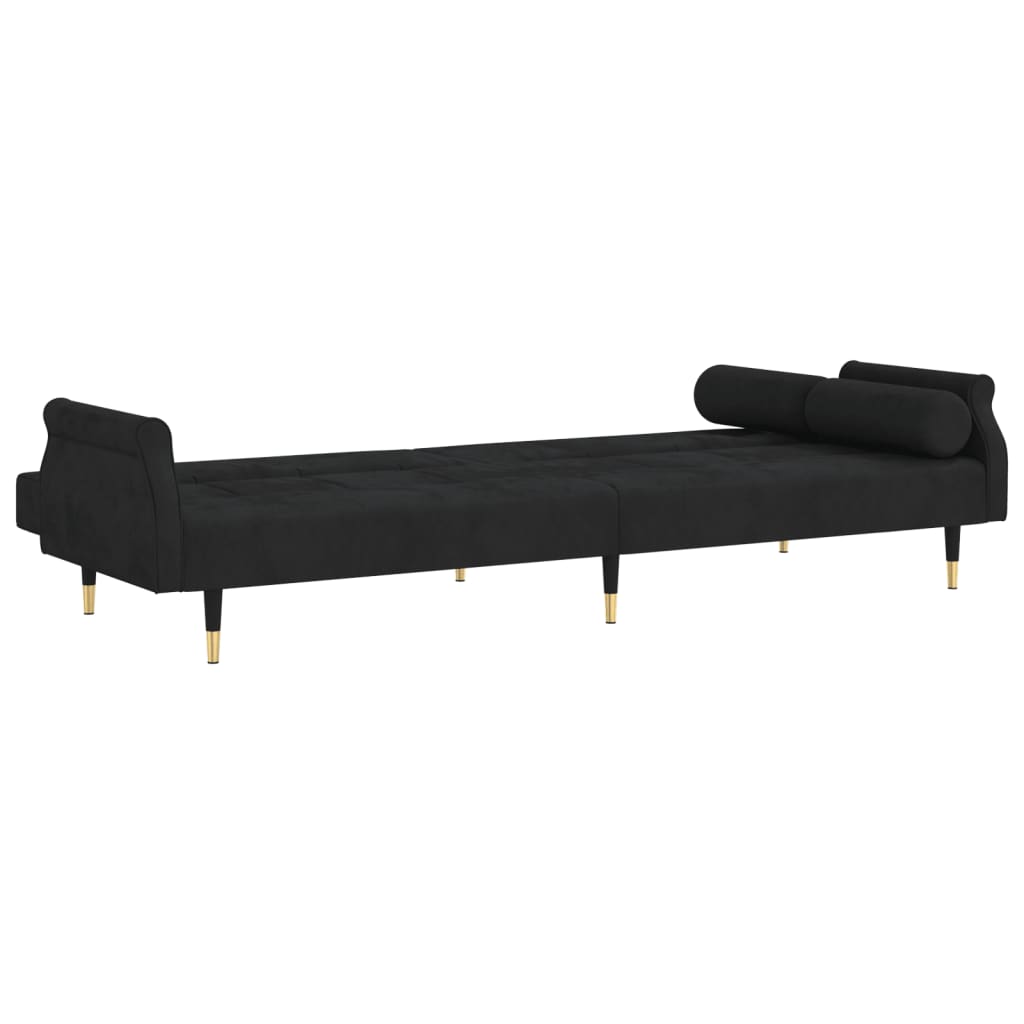 Sofá-cama com almofadões veludo preto
