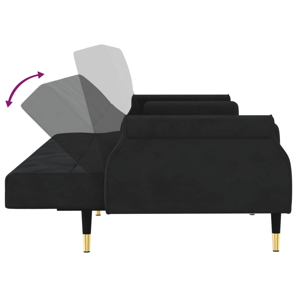 Sofá-cama com almofadões veludo preto